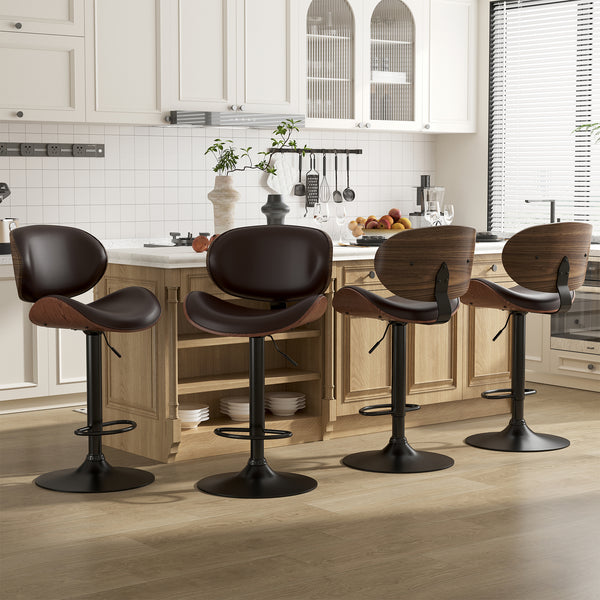 CONCETTA Rotatable Bar Stool Set (2-piece), Adjustable Height Bar Stool, Featuring PU Leather Seat, Ergonomic Backrest and Footrest, With Anti-slip Rubber Base Suitable for Bar