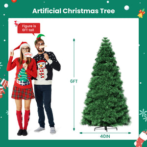 Artificial Full Christmas Tree, Flocked Snow Trees with Pine Cone Decoration, Includes Stand, Incandescent Lights & Foldable Base for Home, Office, Party