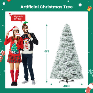 Artificial Full Christmas Tree, Flocked Snow Trees with Pine Cone Decoration, Includes Stand, Incandescent Lights & Foldable Base for Home, Office, Party