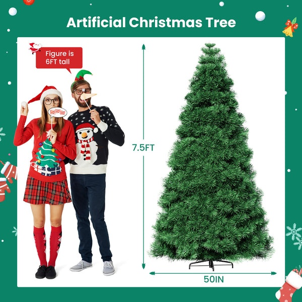 Artificial Full Christmas Tree, Flocked Snow Trees with Pine Cone Decoration, Includes Stand, Incandescent Lights & Foldable Base for Home, Office, Party