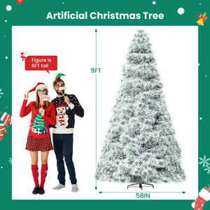 Artificial Full Christmas Tree, Flocked Snow Trees with Pine Cone Decoration, Includes Stand, Incandescent Lights & Foldable Base for Home, Office, Party