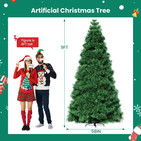 Artificial Full Christmas Tree, Flocked Snow Trees with Pine Cone Decoration, Includes Stand, Incandescent Lights & Foldable Base for Home, Office, Party