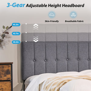 CONCETTA Grey Soft-Padded Bed, Grey Linen Sponge, Metal Frame, Full