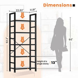 CONCETTA 5-Tier Bookcase - Tall Bookshelf Modern Book Case for Books, Garage Kit, CDs, Movies,  for Bedroom Home Office Kitchen Living Room