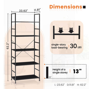 CONCETTA 5-Tier Bookcase - Tall Bookshelf Modern Book Case for Books, Garage Kit, CDs, Movies,  for Bedroom Home Office Kitchen Living Room