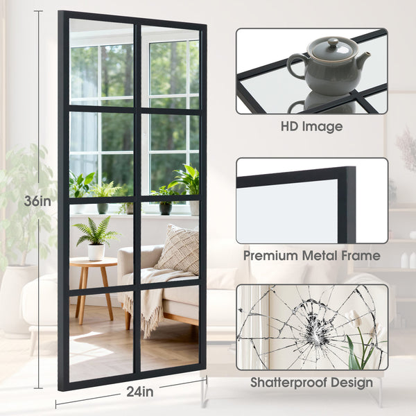 CONCETTA Wall Mirror, Window Decoration, Metal Framed Wall-Mounted for Bedroom, Living Room, Entryway, Black