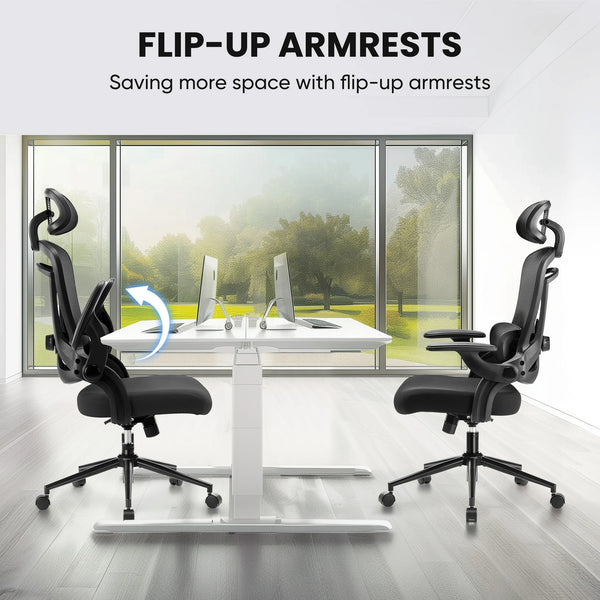 Ergonomic High Back Office Chair with Adjustable Lumbar Support, Headrest for Adults, Grey