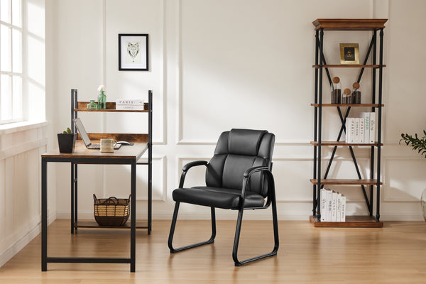 CONCETTA Office Guest Waiting Room Chair, PU Leather, Padded Arms for Conference, Black