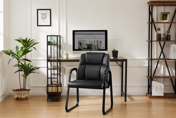 CONCETTA Office Guest Waiting Room Chair, PU Leather, Padded Arms for Conference, Black
