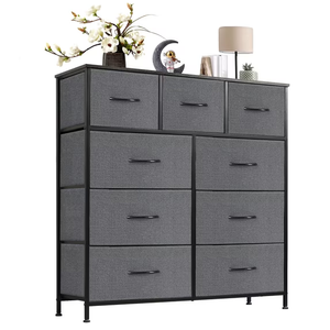 CONCETTA Tall Dresser Fabric Storage Tower with 9 Fabric Bins Drawers,Wooden Top for Living Room, Closet, Entryway, Bedroom