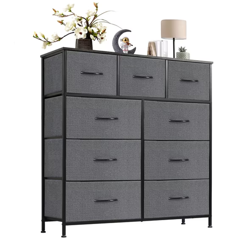 CONCETTA Tall Dresser Fabric Storage Tower with 9 Fabric Bins Drawers,Wooden Top for Living Room, Closet, Entryway, Bedroom