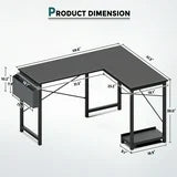 CONCETTA 49in Reversible L Shaped Computer Desk with Storage, Coner Desk with Wooden Desktop, CPU Stand and Side Bag for Home Office & Gaming
