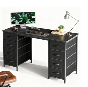 CONCETTA 47 Inch Computer Desk with 8 Fabric Drawers, Home Office Desk Workstation for Study & Gaming, Large Storage Writing Desk, Sturdy Metal Frame, Black