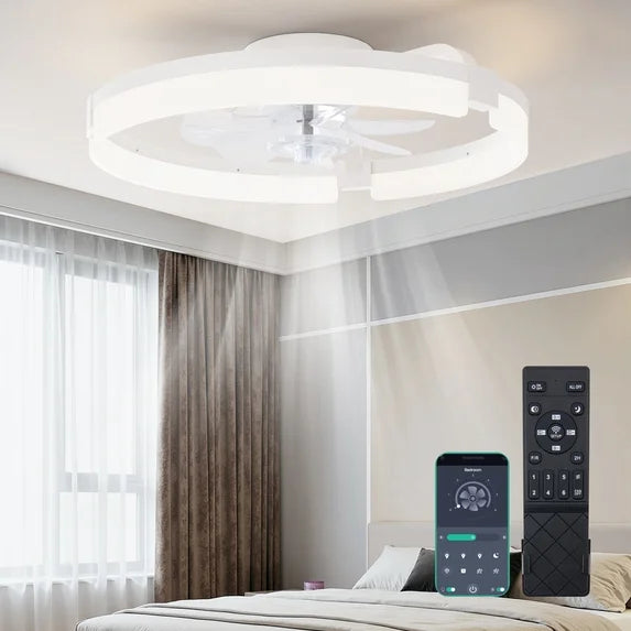 CONCETTA Low Profile Ceiling Fan with Light, 19in Flush Mount Bladeless Fan, Dimmable LED with App & Remote Control, Reversible Quiet Fan for Bedroom