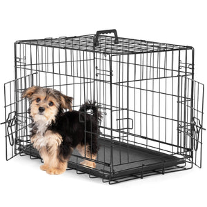 JOINSUN Dog Crate-24/30/36/42/48 inch, Double Door Dog Cage with Divider Panel and Plastic Leak-Proof Pan Tray, foldable, easy to carry, suitable for indoor, outdoor, travel use