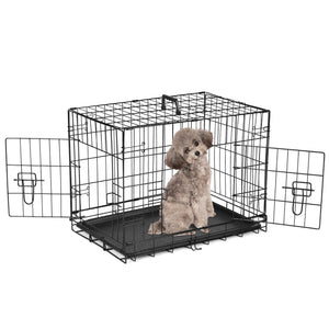 JOINSUN Dog Crate-24/30/36/42/48 inch, Double Door Dog Cage with Divider Panel and Plastic Leak-Proof Pan Tray, foldable, easy to carry, suitable for indoor, outdoor, travel use