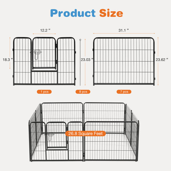 CONCETTA Dog Playpen - Collapsible Portable Pet Pen, High Metal Sport Puppy Pen with Gate for Garden, Patio, RV Camping