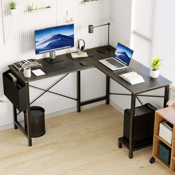 CONCETTA 49 Inch Modern L Shaped Computer Desk with Lower Storage Shelf & Side Bag, Two-Way Convertible Corner Gaming Table for Home Office