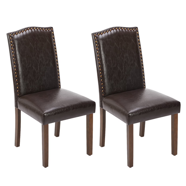 CONCETTA Set of Living Room, Upholstered Leather Dining, Parsons Nailhead Trim and Wood Legs
