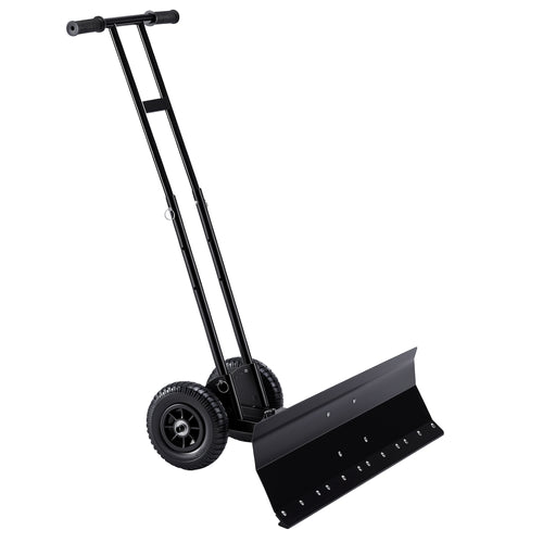 SHOUFTW 36 Inch Snow Shovel with Wheels, 2-Wheel Heavy Duty Carbon Steel Snow Pusher, Adjustable Handle & Blade Angle, for Driveway Yard Sidewalk Winter Snow Removal