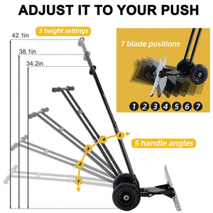 SHOUFTW 36 Inch Snow Shovel with Wheels, 2-Wheel Heavy Duty Carbon Steel Snow Pusher, Adjustable Handle & Blade Angle, for Driveway Yard Sidewalk Winter Snow Removal