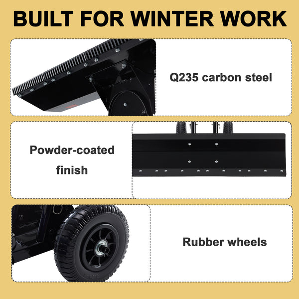 SHOUFTW 36 Inch Snow Shovel with Wheels, 2-Wheel Heavy Duty Carbon Steel Snow Pusher, Adjustable Handle & Blade Angle, for Driveway Yard Sidewalk Winter Snow Removal