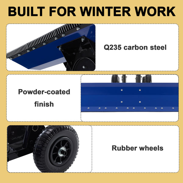 SHOUFTW 36 Inch Snow Shovel with Wheels, 2-Wheel Heavy Duty Carbon Steel Snow Pusher, Adjustable Handle & Blade Angle, for Driveway Yard Sidewalk Winter Snow Removal