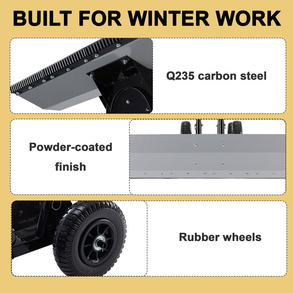 SHOUFTW 36 Inch Snow Shovel with Wheels, 2-Wheel Heavy Duty Carbon Steel Snow Pusher, Adjustable Handle & Blade Angle, for Driveway Yard Sidewalk Winter Snow Removal