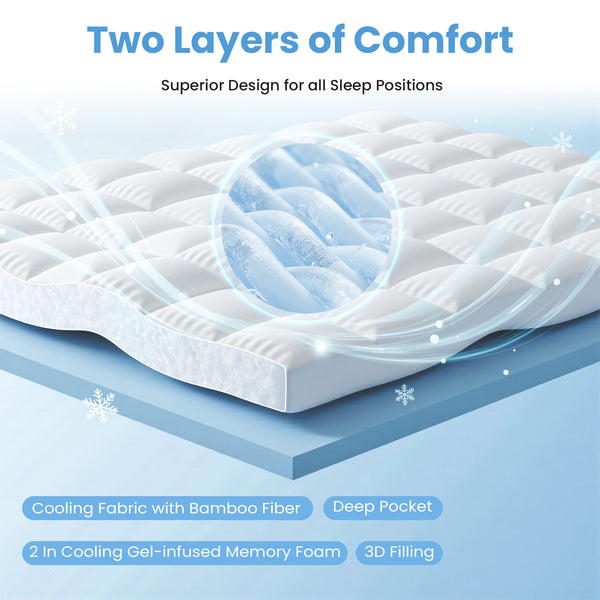 Memory Foam Mattress Topper, 2 Inch Gel Memory Foam and 2" Mattress Topper, Medium Support