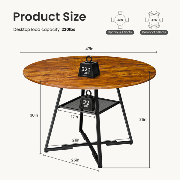 CONCETTA Round Extendable Dining Table for 4-8 People, Space-Saving Wood Kitchen Table with Pedestal Base & Storage Shelf, Modern Expandable Oval Dining Table for Home & Apartment