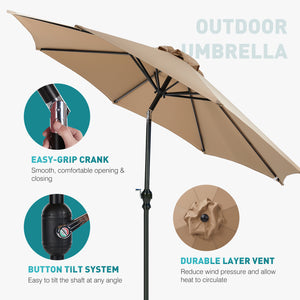 CONCETTA 9FT Outdoor Patio Umbrella, Outdoor Table Umbrella, Yard Umbrella,Easy Push Button Tilt and Crank, 8 Sturdy Fiberglass Ribs Heavy-Duty Pool Umbrella for Deck, Backyard