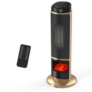1500W Tower Space Heater with Fireplace Effect, Oscillating Electric Heater with Remote Control