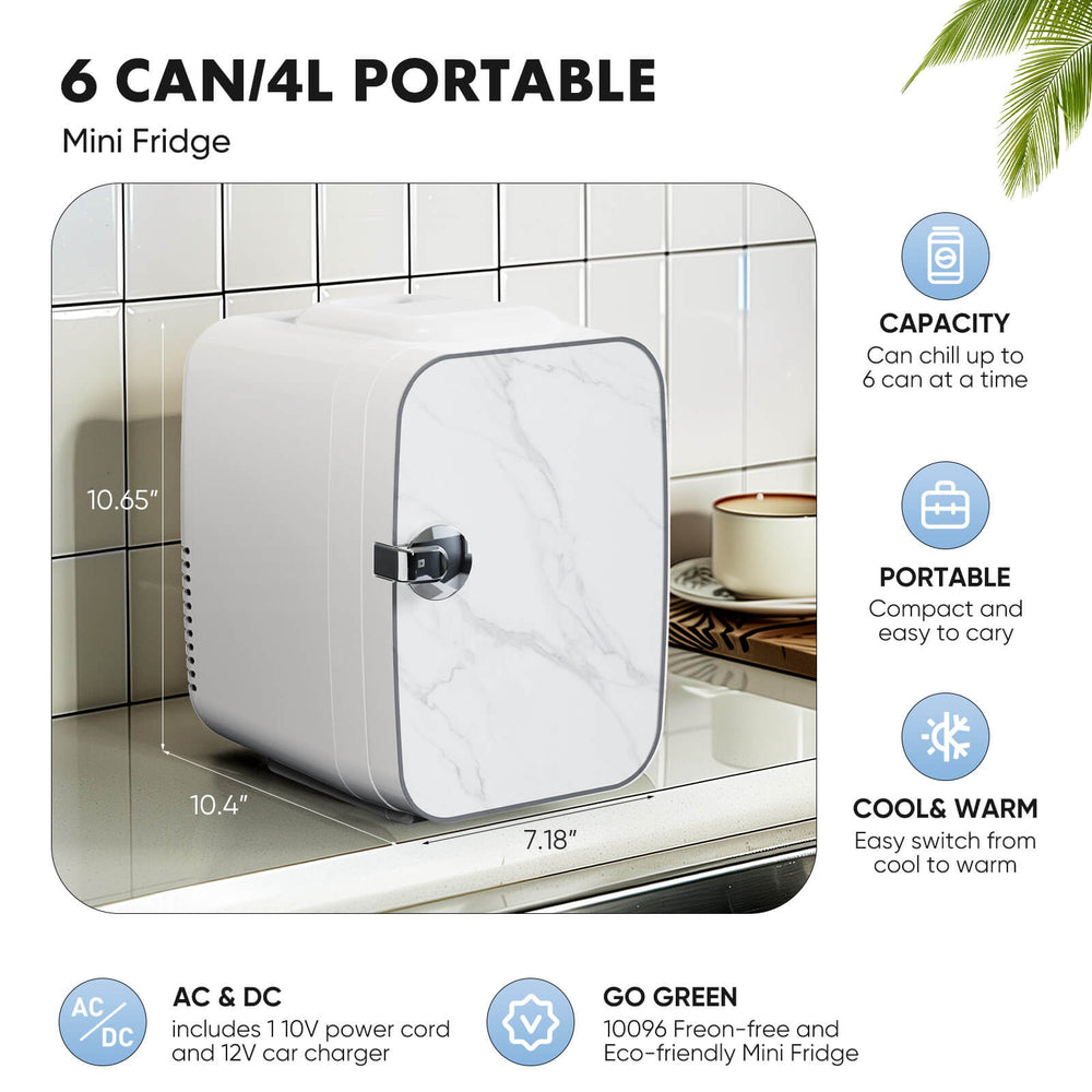 CONCETTA Portable 4 litre mini fridge - hot and cold, can store skin care products, food, etc., suitable for home, office, car refrigerator