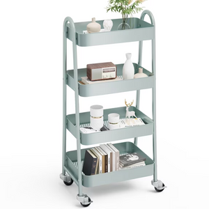 CONCETTA Versatile 4-Tier Metal Utility Cart with Locking Casters, Multi-Scenario Use for Office, Living Room, Kitchen