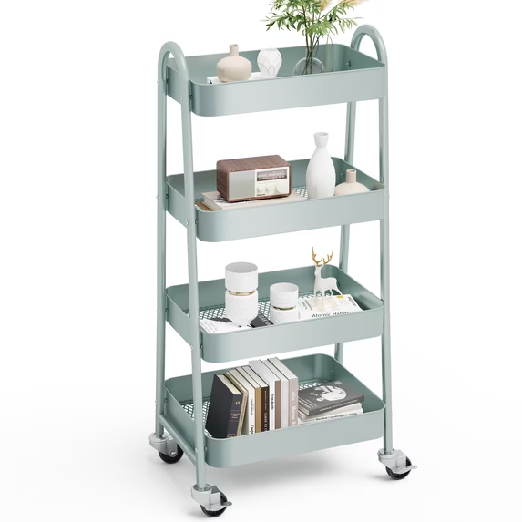 CONCETTA Versatile 4-Tier Metal Utility Cart with Locking Casters, Multi-Scenario Use for Office, Living Room, Kitchen