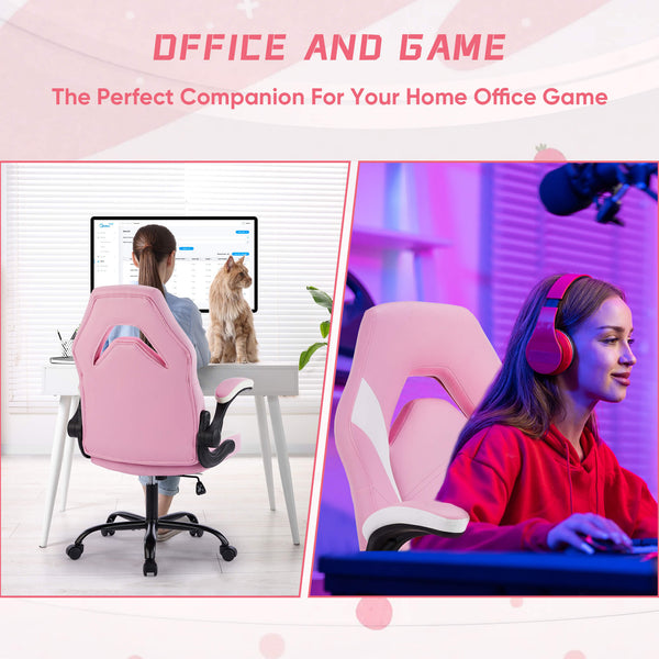 CONCETTA Ergonomic Leather Gaming Chair-Office Desk PU Leather Chair -up Armrests, Swivel Task Chair Adjustable Height for Adults Teens Kids