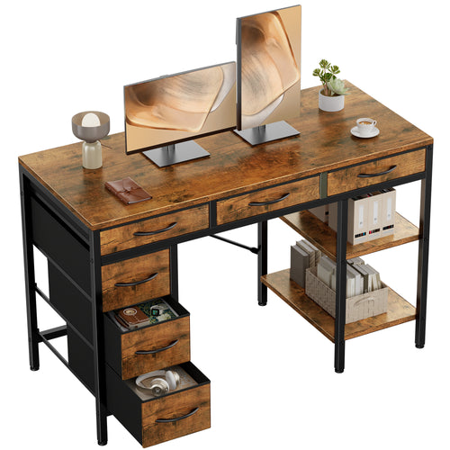 CONCETTA Computer Desk with 6 Drawers and 2 Open Shelves, Modern Home Office Desk