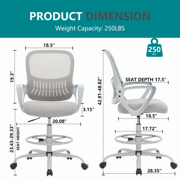 CONCETTA Tall Office Chair for Standing Desk with Adjustable Foot Ring,Counter Height Office Chairs