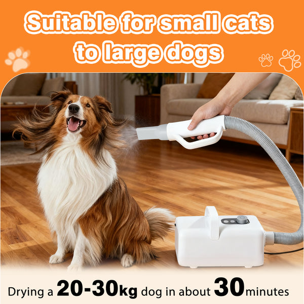 CONCETTA Large Dog Hair Grooming Blower,Dog Hair Dryer with Adjustable Wind Speed & Heater Temperature4 Nozzles, 6.5ft Cord for Dog Hair Force Blower