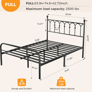 CONCETTA Metal Platform Bed Frame with Rounded Base & Protective Footpads, Underbed Storage, No Box Spring Needed for Bedroom