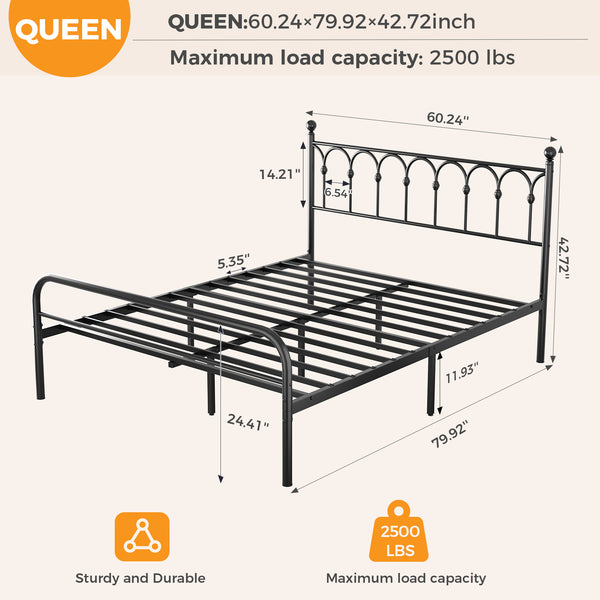 CONCETTA Metal Platform Bed Frame with Rounded Base & Protective Footpads, Underbed Storage, No Box Spring Needed for Bedroom