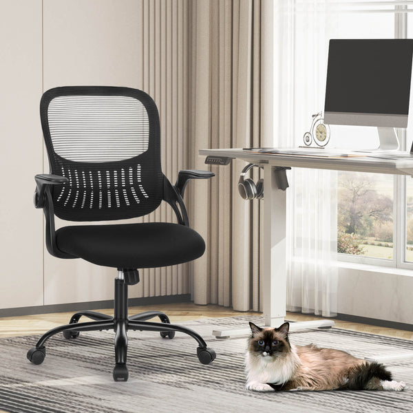 CONCETTA Office Computer Desk Chair-Ergonomic Chair with Wheels, Comfortable Lumbar Support, Comfy Flip-up Arms for Home, Office