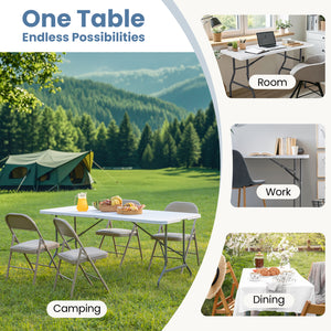 CONCETTA Outdoor Indoor Portable Folding Table, Heavy Duty Foldable Table, Carrying Handle for Camping Picnic