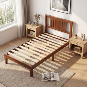 CONCETTA Solid Wood Platform Bed with Headboard, No Box Spring Needed, Wood Slat Support, Dark Brown Finish for Modern Bedroom, Full Size