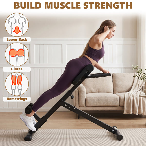 CONCETTA Roman Chair Hyperextension Bench, Adjustable Back Extension Machine with Foldable Design, Heavy Duty Frame for Glutes, Hamstrings & Core Workout