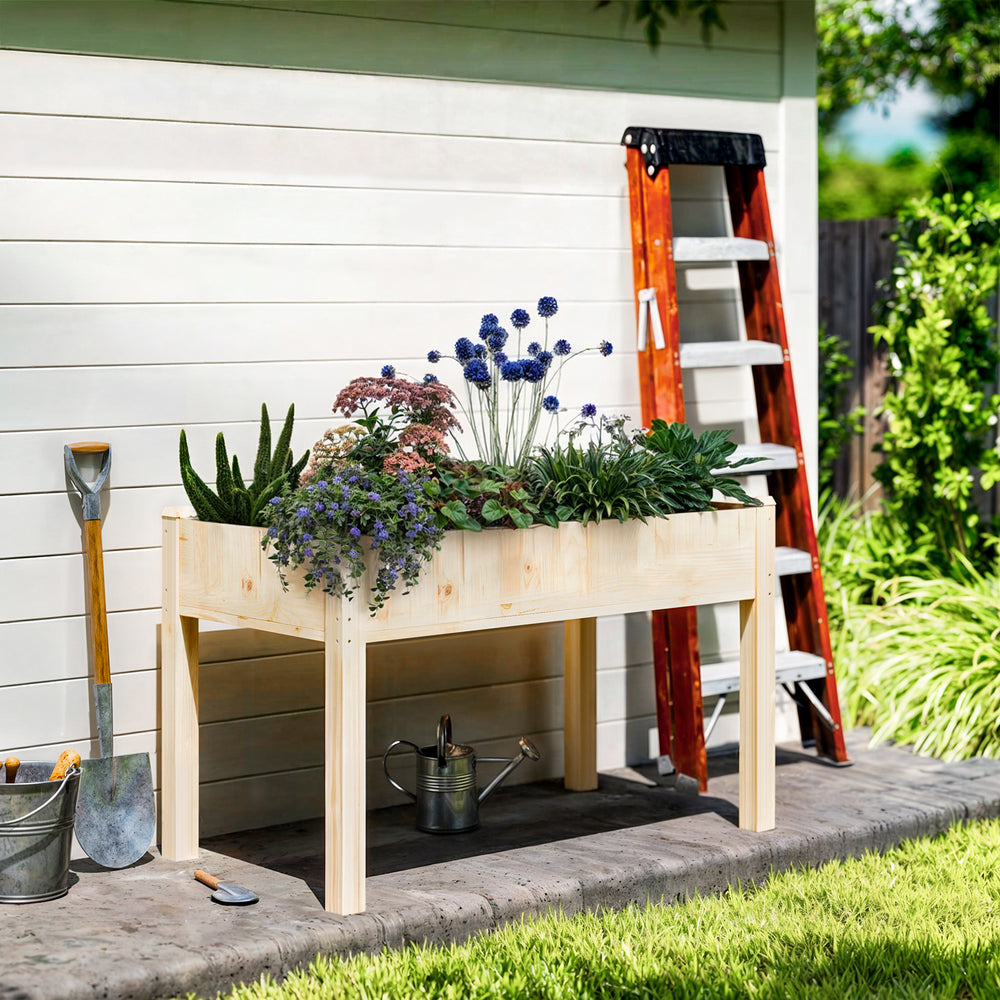 CONCETTA Elevated Wooden Garden Bed with Legs, 48x24x30in Planter Box with Liner for Herbs, Flowers, Veggies, 300lbs Capacity, Perfect for Patio, Balcony, Backyard