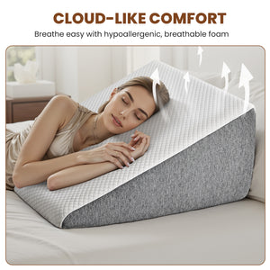 Wedge Pillow for Sleeping, Memory Foam Body Pillow for Acid Reflux, Neck & Back Pain Relief, Post-Surgery Recovery & Snoring Reduction, 12Inch