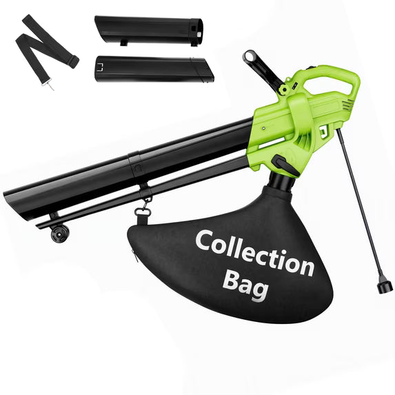 SHOUFTW 3‑in‑1 Electric Leaf Blower Vacuum Mulcher with Metal Impeller, Lightweight & Easy‑Handling with Collection Bag for Yard & Garden Cleanup
