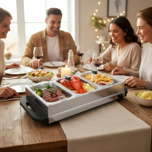 Electric Warming Tray with Temperature Control, Buffet Server & Chafing Dish for Parties, Holidays, Catering, Dishwasher Safe
