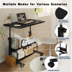 CONCETTA 31.5'' Adjustable Height Rolling Computer Desk with Storage Shelves, Portable Mobile Desk for Small Spaces Home Office